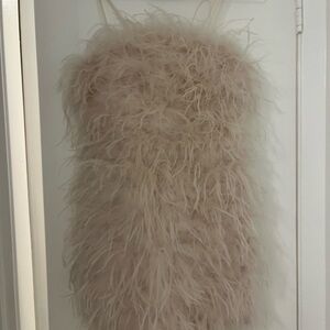 Lamarque Strapless Feather Sheath Dress in Blush